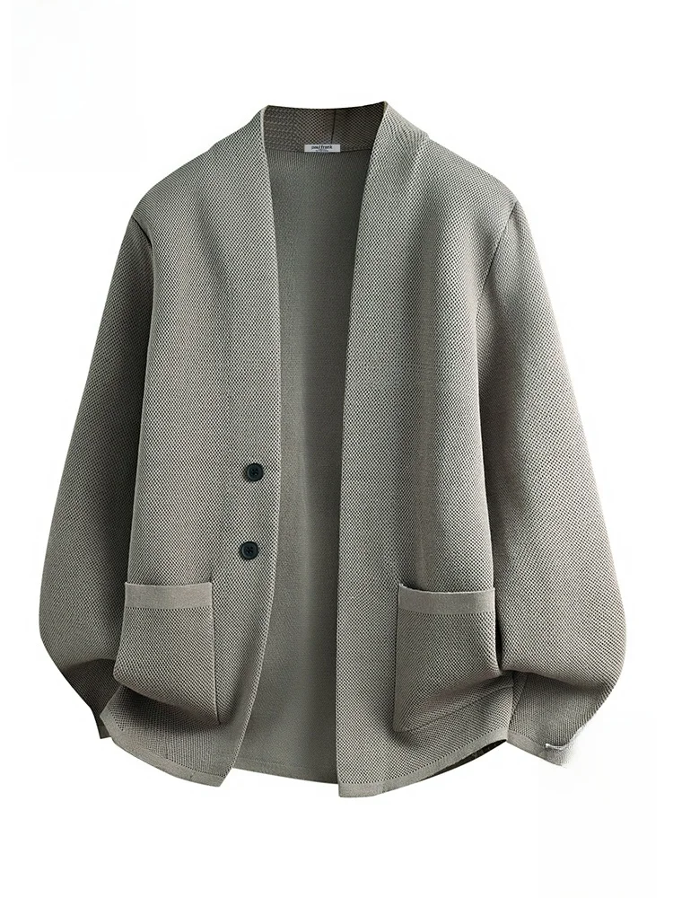 

Мужской повседневный вязаный кардиган с V-образным вырезом, свободного кроя, теплый свитер для осеннего сезона, из смесового полиэстера, комфортный, длинный