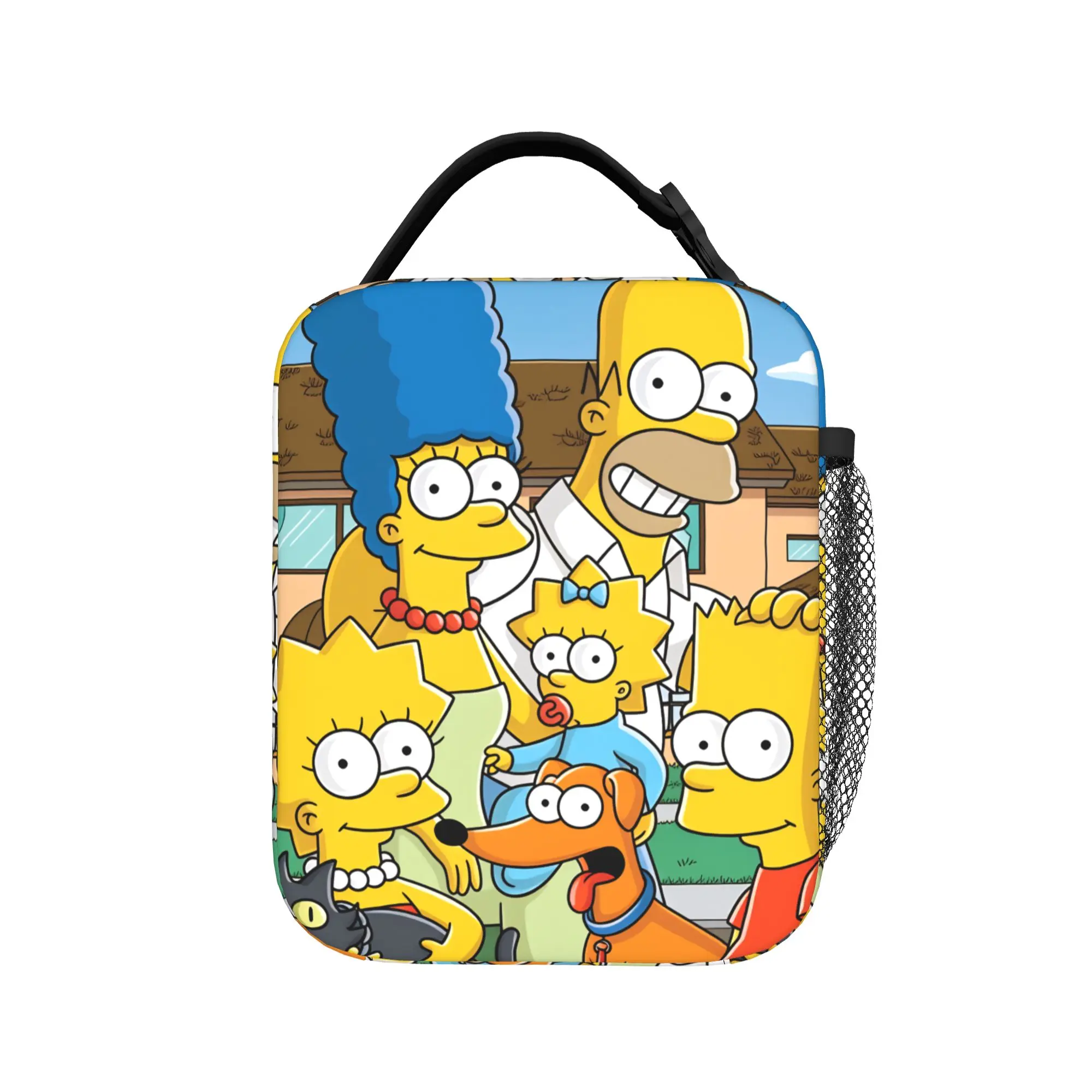 S-Simpsons Classic Family with Pets Portrait Lunch Bag Adult Design Lunch Box Retro Cooler Bag Portable Oxford Tote Food Bags