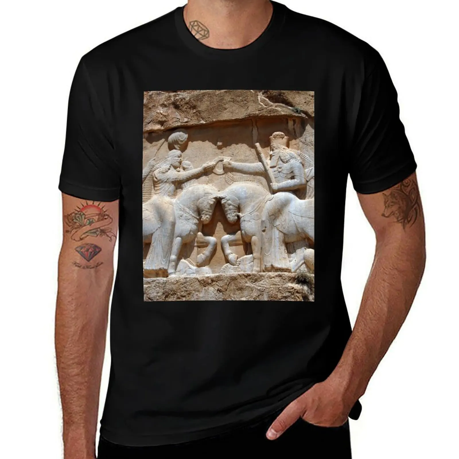 Persian Knights, King Ardashir Monument, Persia, Iran T-Shirt Classic Print Short Sleeve Shirt T-Shirt