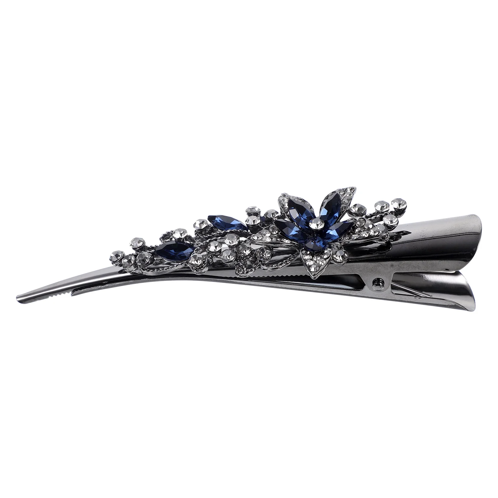 Crocodile Hair Clips Barrette Retro Large Rhinestone Metal Horn Headband Crystal Hairpin Pointed Beak (dark Blue)