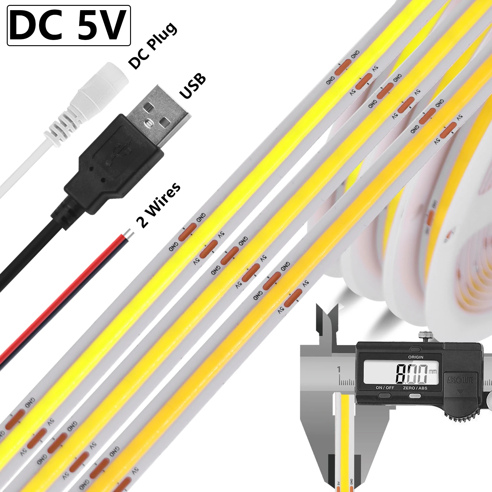 

Светодиодная лента USB COB, 5 в постоянного тока, 320 светодиодов/м, высокая плотность, 8 мм, печатная плата, монолитный блок светодиодов, гибкая светодиодная лента, красная, зеленая, синяя, розовая, белая, теплый белый