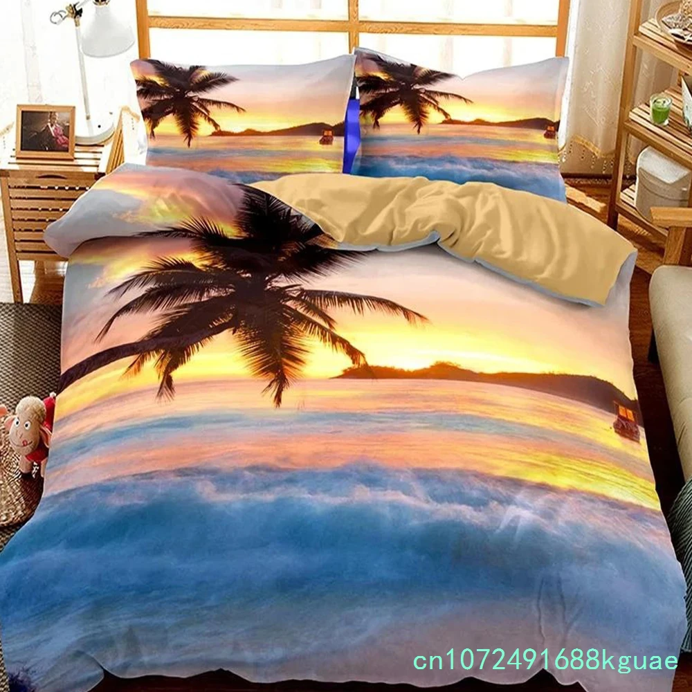 3D Bed Set Beautiful Beach Bedding Bed Sets Modern Quilt Cover+pillowcases Winter California King Bedding Sets Jogo De Cama Bed