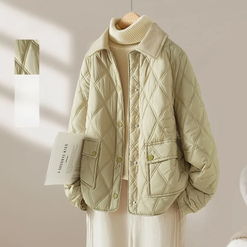 

Xiangfeng Short Cotton-padded Jacket Winter Women Coat Autumn Winter Style Stylish Loose Diamond-patterned Thick Warm Outerwear