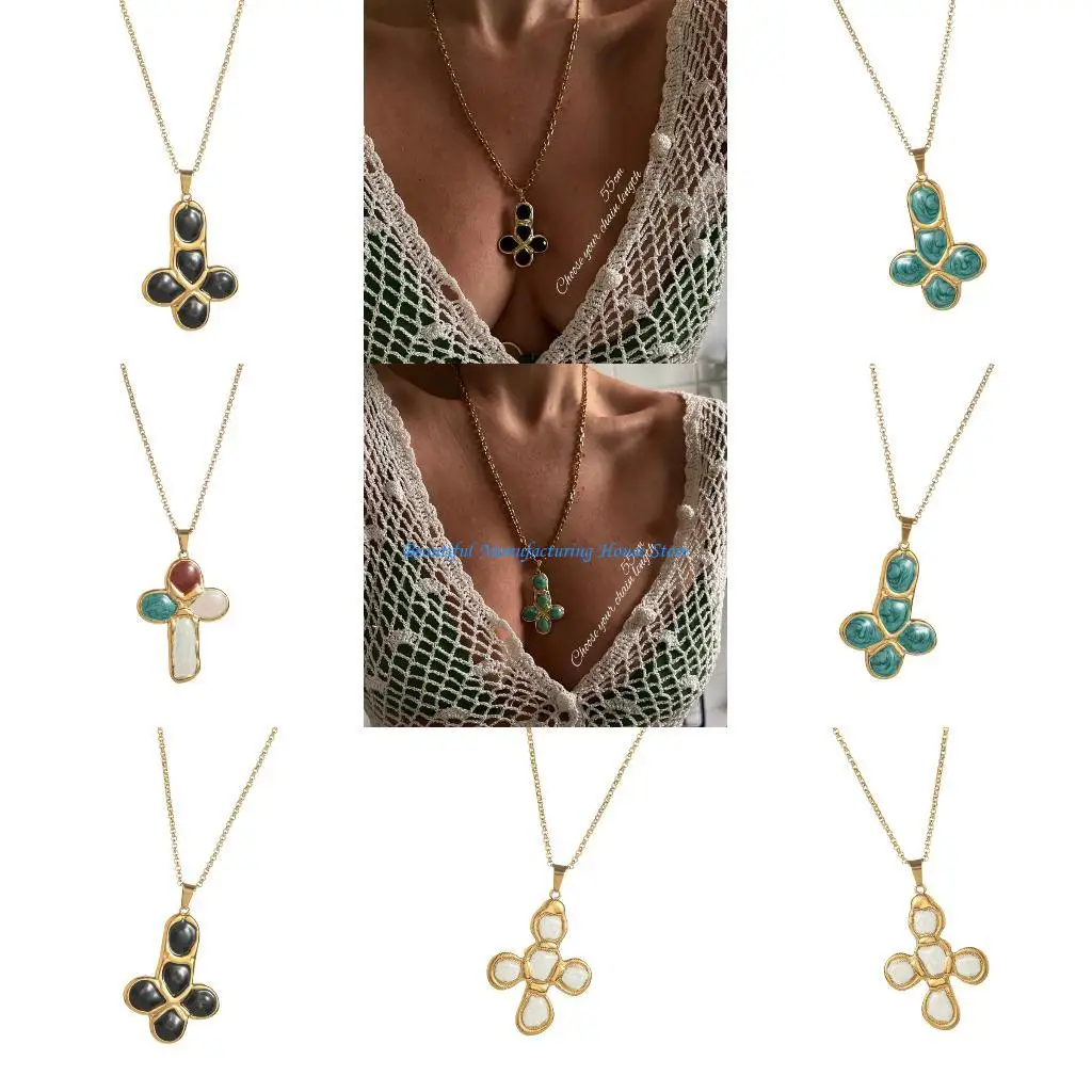 

E56A Fashionable Oil Drop Crucifix Necklace Adjustable Length Accessory