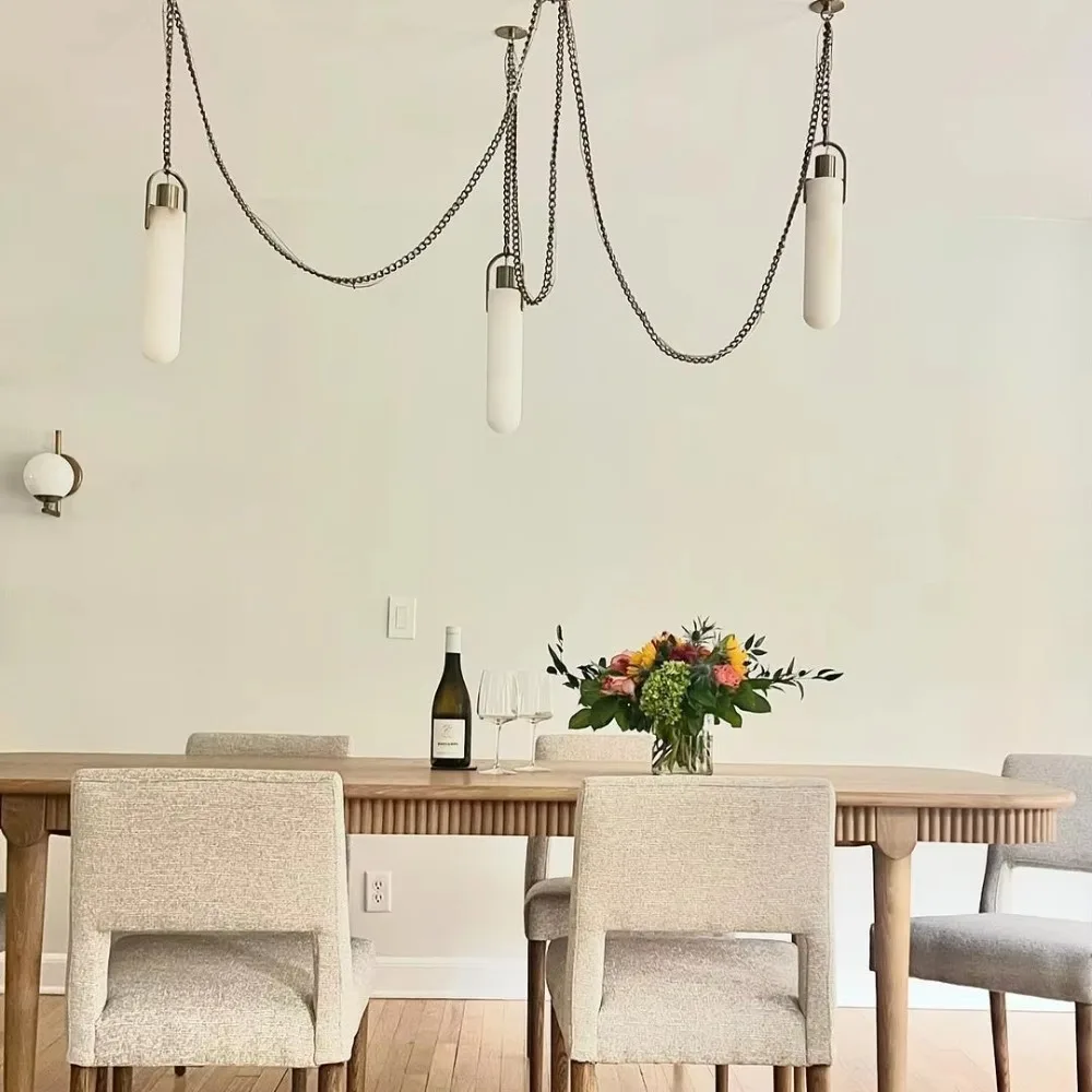 Natural snowflake marble pendant light, suitable for living room designers, villas, bars, rectangular multi head hanging chain
