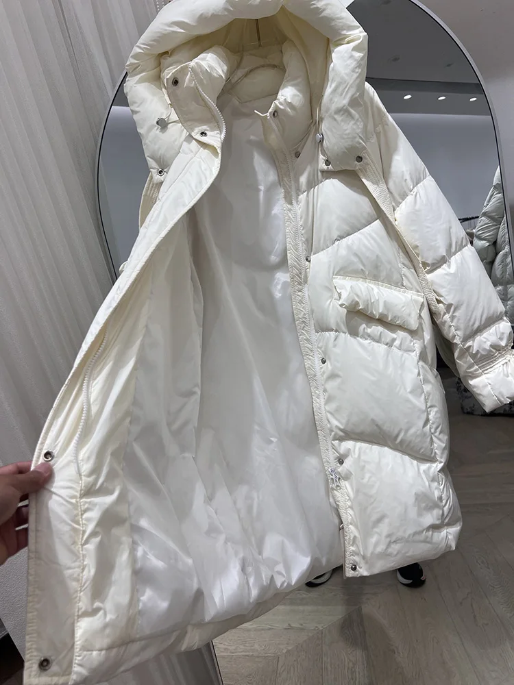 سترة بغطاء للرأس بشريط طويل للنساء لشتاء 2025 سترة جديدة سميكة وعصرية من ريش البط الأبيض العصري #6