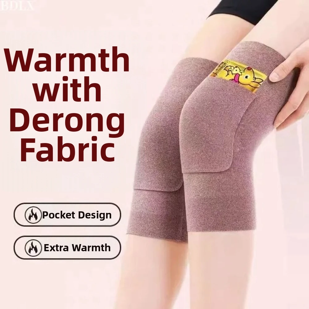 Insert Pocket Thermal Knee Warmers Elastic Cuffs Seamless Edging Knee Sleeves Stretch Fit Non-Slip Fabric Leg Warmer Sleeves view 3