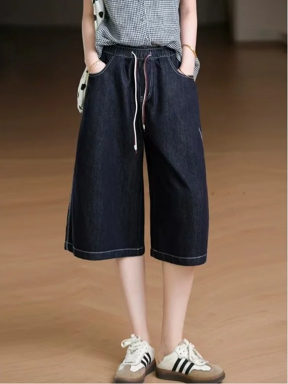 

Slimming High Waist Wide Leg Jeans Women's Summer New Style Floral Rope Belted Bootcut Denim Pants Artistic Loose Fit Cotton