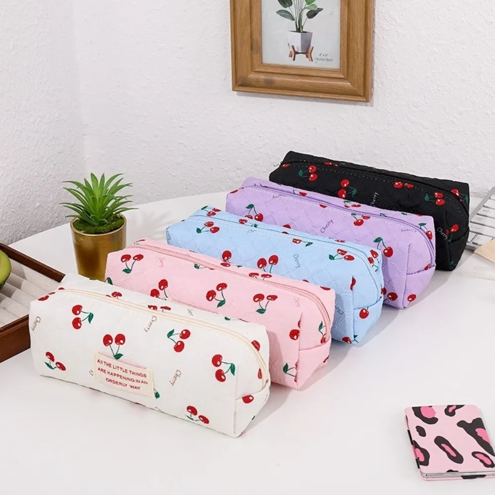 Multi Function Cherry Print Pencil Case Large Capacity Pen Bag Stationery Bag Gift
