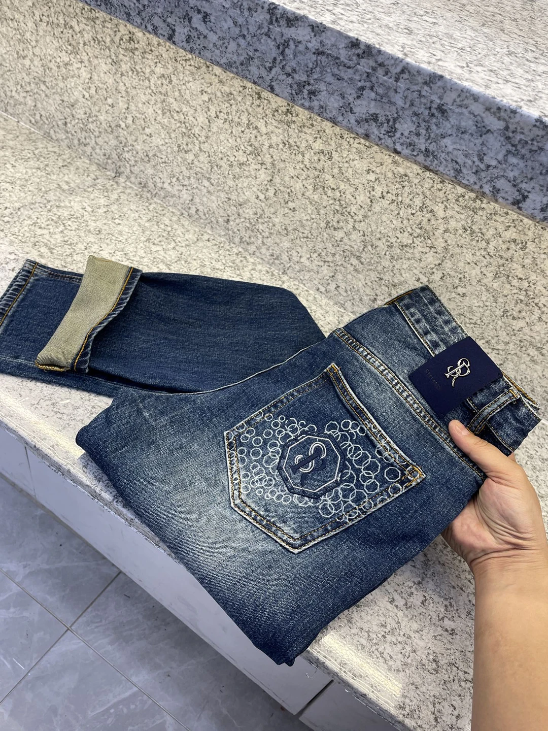 

Men's Thiened Elastic Slim Fit 2025SR Denim Jeans Autumn Winter High Quali Briti Sle mid Waist hine Embroidery