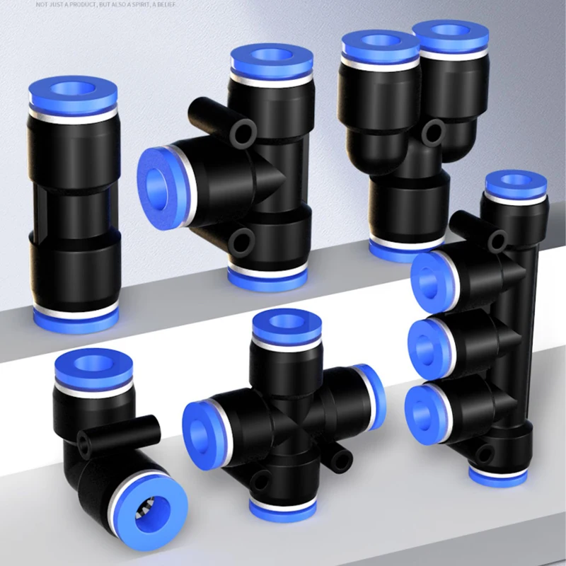 DASEB Black 4-Way Cross Union Pneumatic Tube Push-in Quick Fittings – Available In 4mm, 6mm, 8mm, 10mm & 12mm (Single Fitting)
