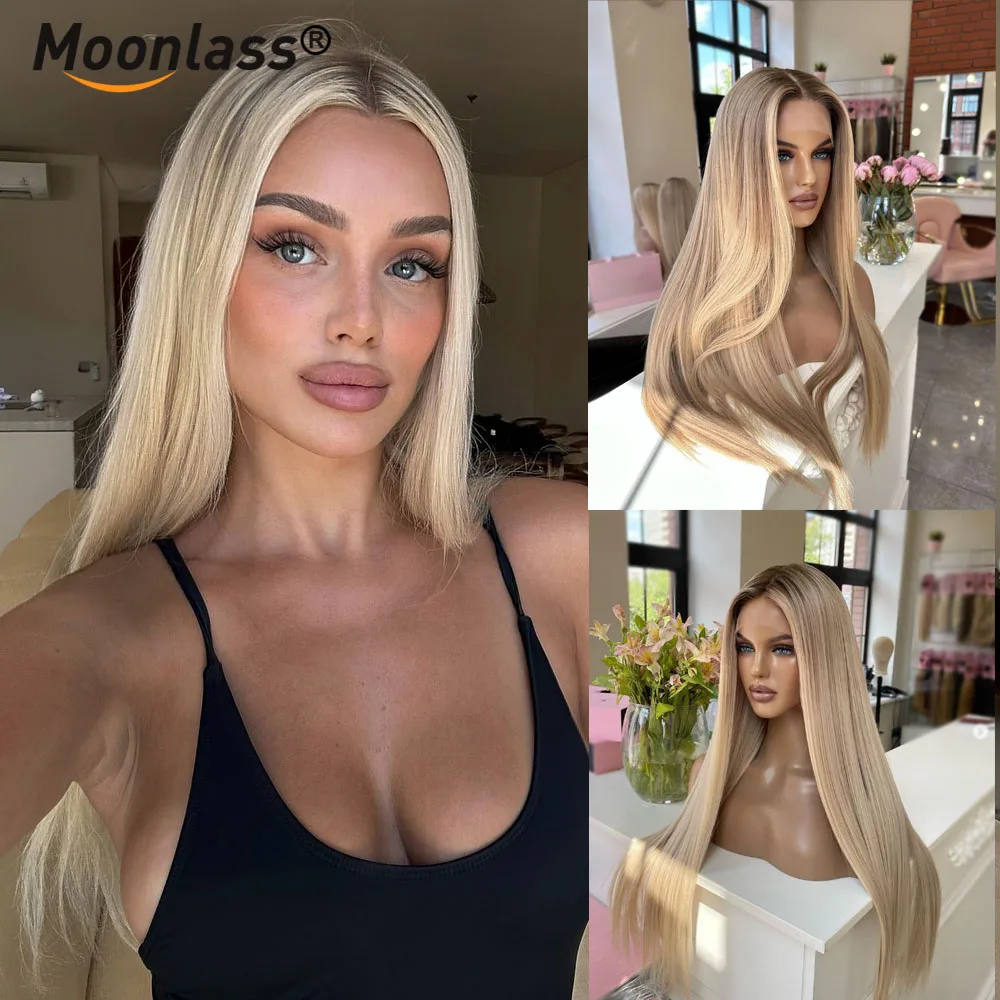 13x6 Transparent Lace Front Wigs Ombre Ash Blonde Straight 100% Human Hair 200% Density Natural Pre-plucked Brazilian Remy Wigs