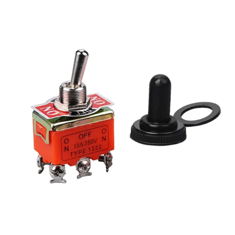 High Quality 1PCS E-TEN1322 15A/250V 6 pin Waterproof Switch Cap On-Off-On Miniature Toggle Switches orange