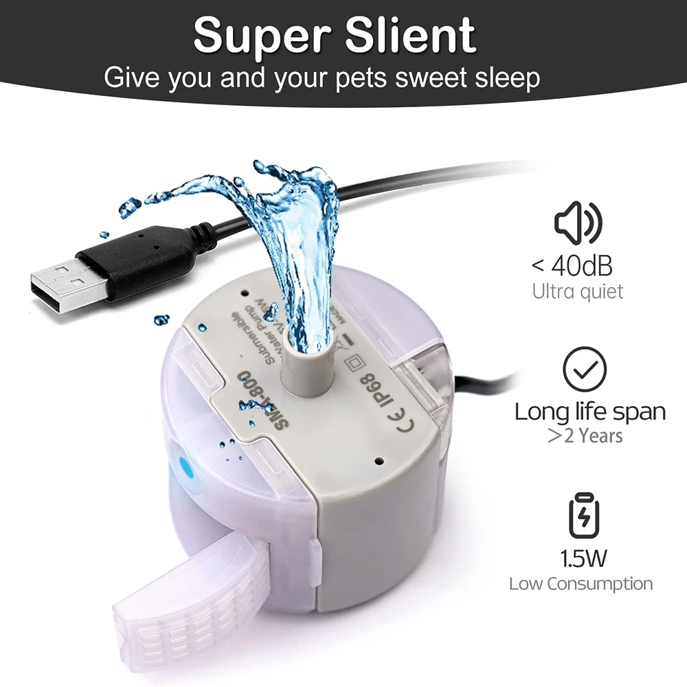 Remplacer la pompe à eau pour chat fontaine d'eau moteur pompe Submersible animal de compagnie chat fontaine d'eau SMA-800 USB muet pompe à eau accessoires