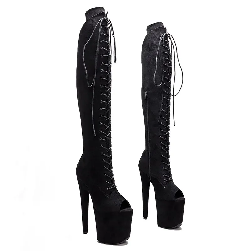 Lace Up Sexy Model Shows PU Upper 20CM/8Inch Women's Platform Party High Heels Shoes Pole Dance Boots 391