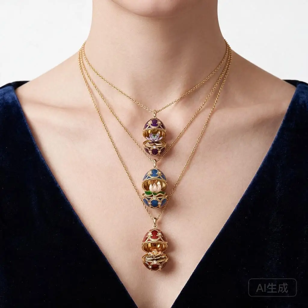 Handmade Openable Enamel Easter Egg Pendant Necklace Russian Style Lotus Flower Locket For Women Nice Gifts In Purple Blue Red