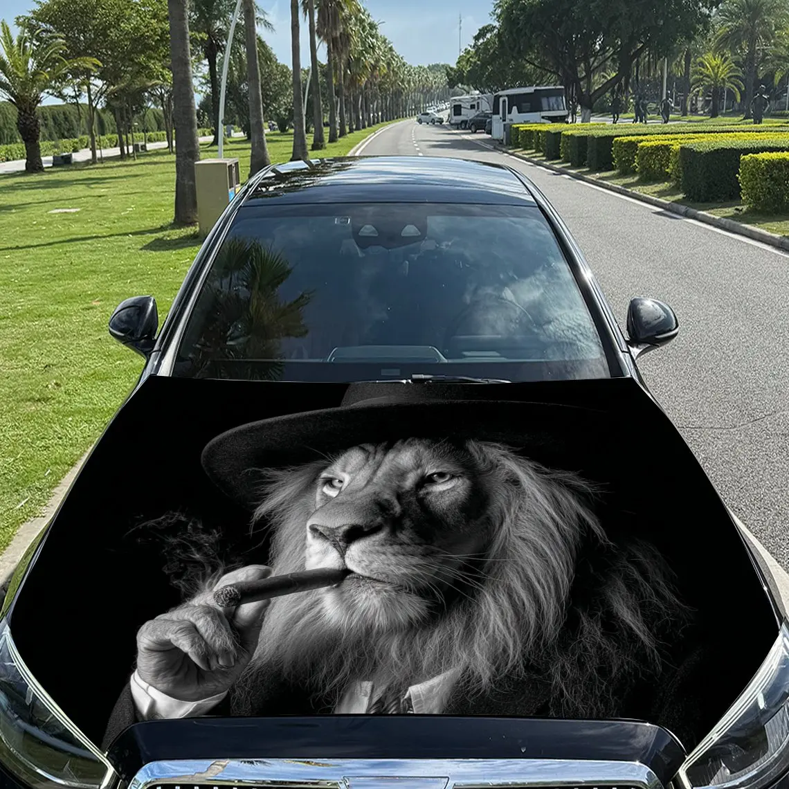 

Gentleman Lion King Car Vinyl Wrap, PVC Material Waterproof Car Hood Sticker, Self-Adhesive Scratch-Resistant Stickers for Engin