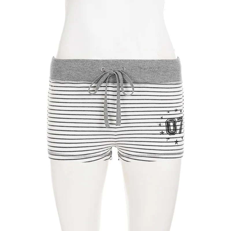 

Spicy girl sporty casual elastic waist digital printed striped shorts for women