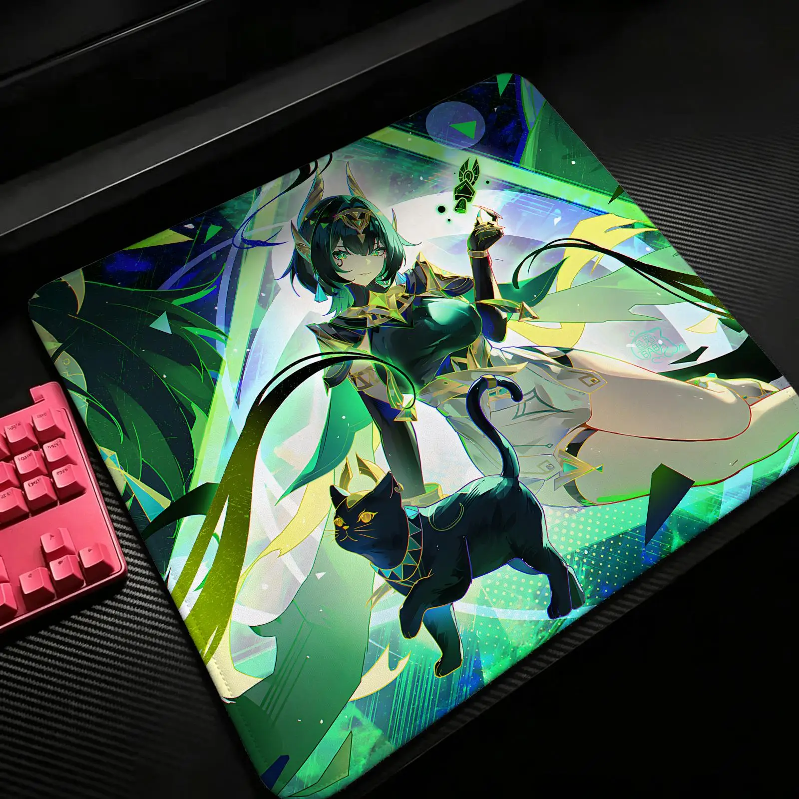 S/M/L Gaming Mat,Reinforced Stitched Edge,genshin impact Nefer Portable Non‑Slip Pad for Laptop Office & E‑Sports Game Play