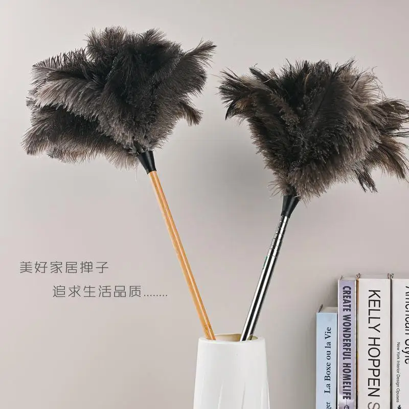 Dust Remove Brush Feather Duster Lint-Free Household Dust Removal Cleaning Electrostatic Sweep Gray Hair Brush Ostrich Hair Dust