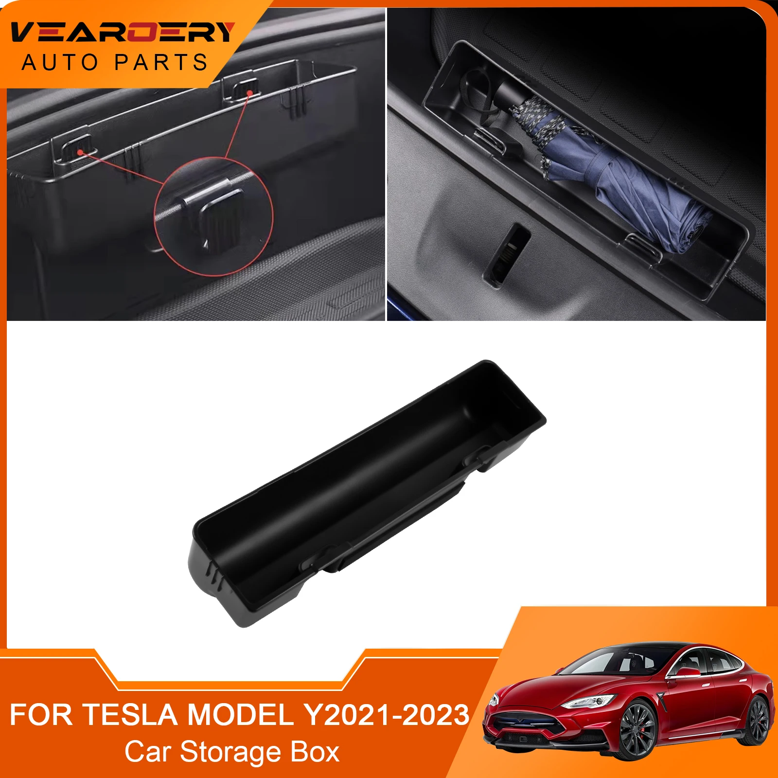 

Umbrella Storage Box for Tesla Model Y Front Trunk hook Organizer Holder ABS Flocking Car Interior Styling Accessories 2021-2023