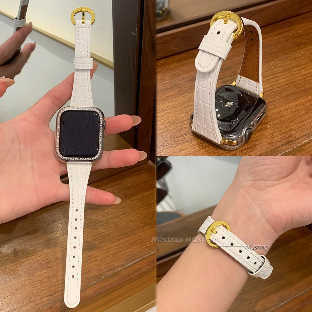 Lizard Pattern Strap for Apple Watch 40mm 41mm Series10 42mm 46mm Small Waist Leather Watch Band for Iwatch 9 8 7 SE 6 44mm 45mm