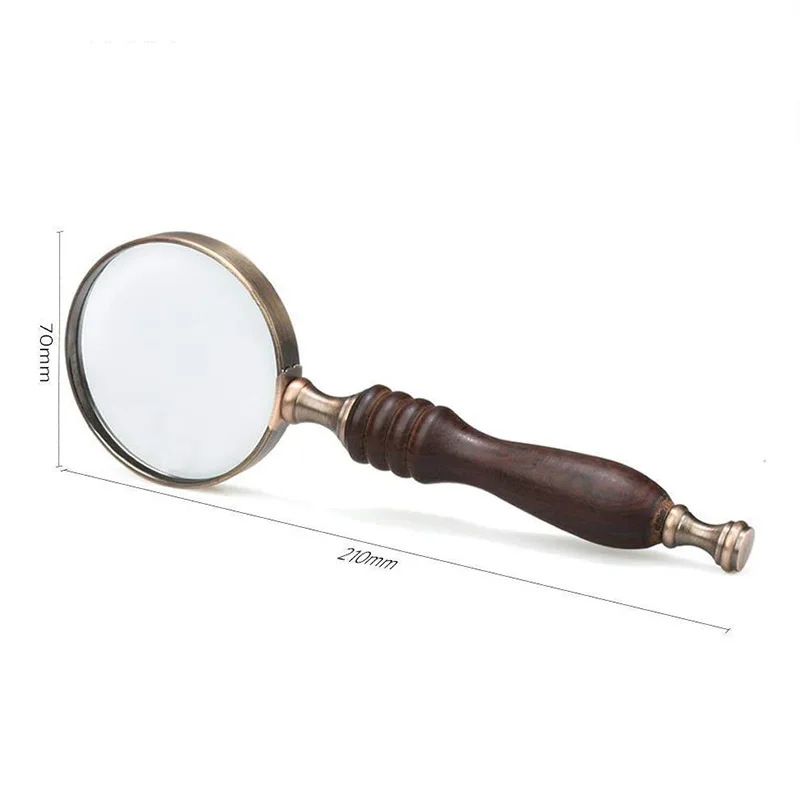 10X Vintage Reading Magnifier with Wooden Handle Retro Handheld Magnifying Glass For Antique Jade Jewelry Newspaper Book Reading