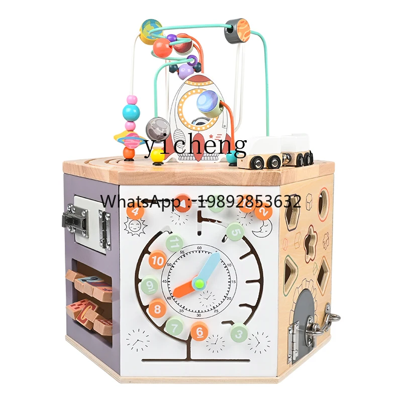ZZ  Treasure Chest Wooden Children's Six-Sided Multi-Functional Bead-Stringing Toy Game Enlightening Early Education