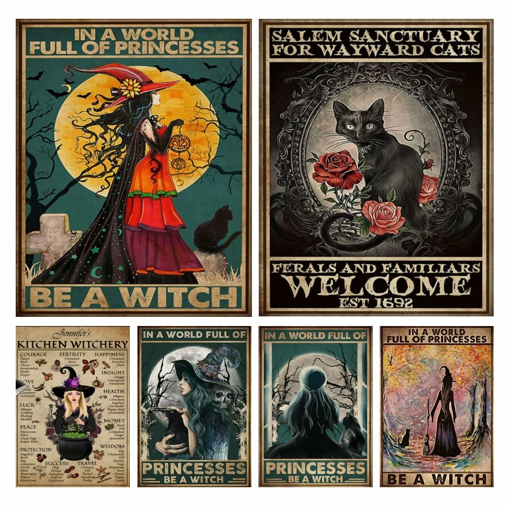 

Набор для алмазной вышивки 5D «Ведьма и кошки»: Темное Хэллоуинское ретро-искусство, мистический дизайн, стразы, вышивка крестом, декор для дома, рукоделие