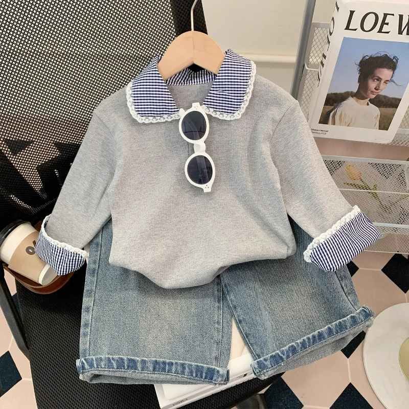 

Girls long-sleeved T-shirt Spring and Autumn New Fashionable Children's Top Baby Girls Lapel Clothes Autumn Clothes Pullover