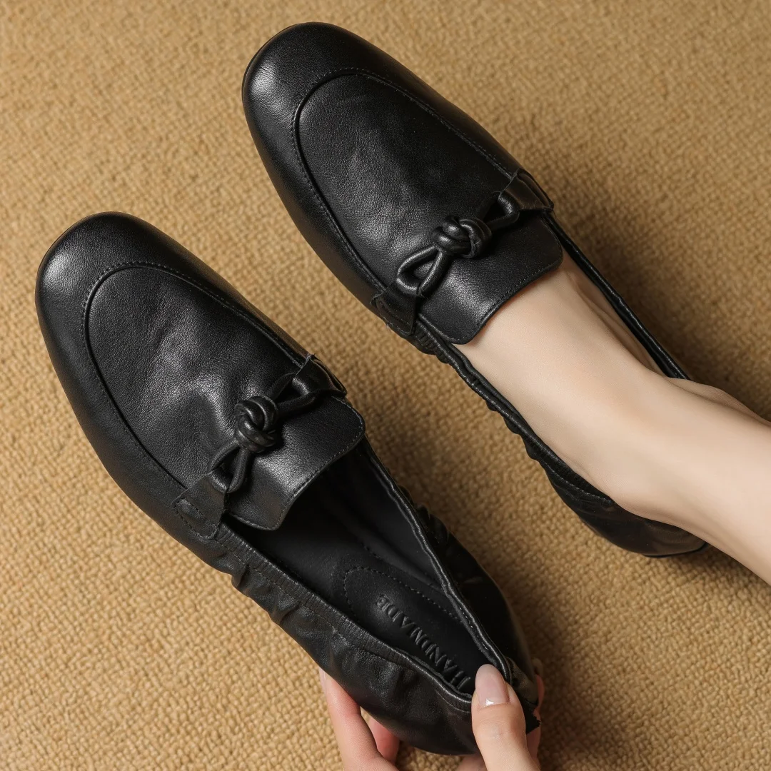 

Женские плиссированные балетки без шнуровки из овчины с круглым носком, лоферы высокого качества, мягкие удобные повседневные повседневные мокасины, распродажа