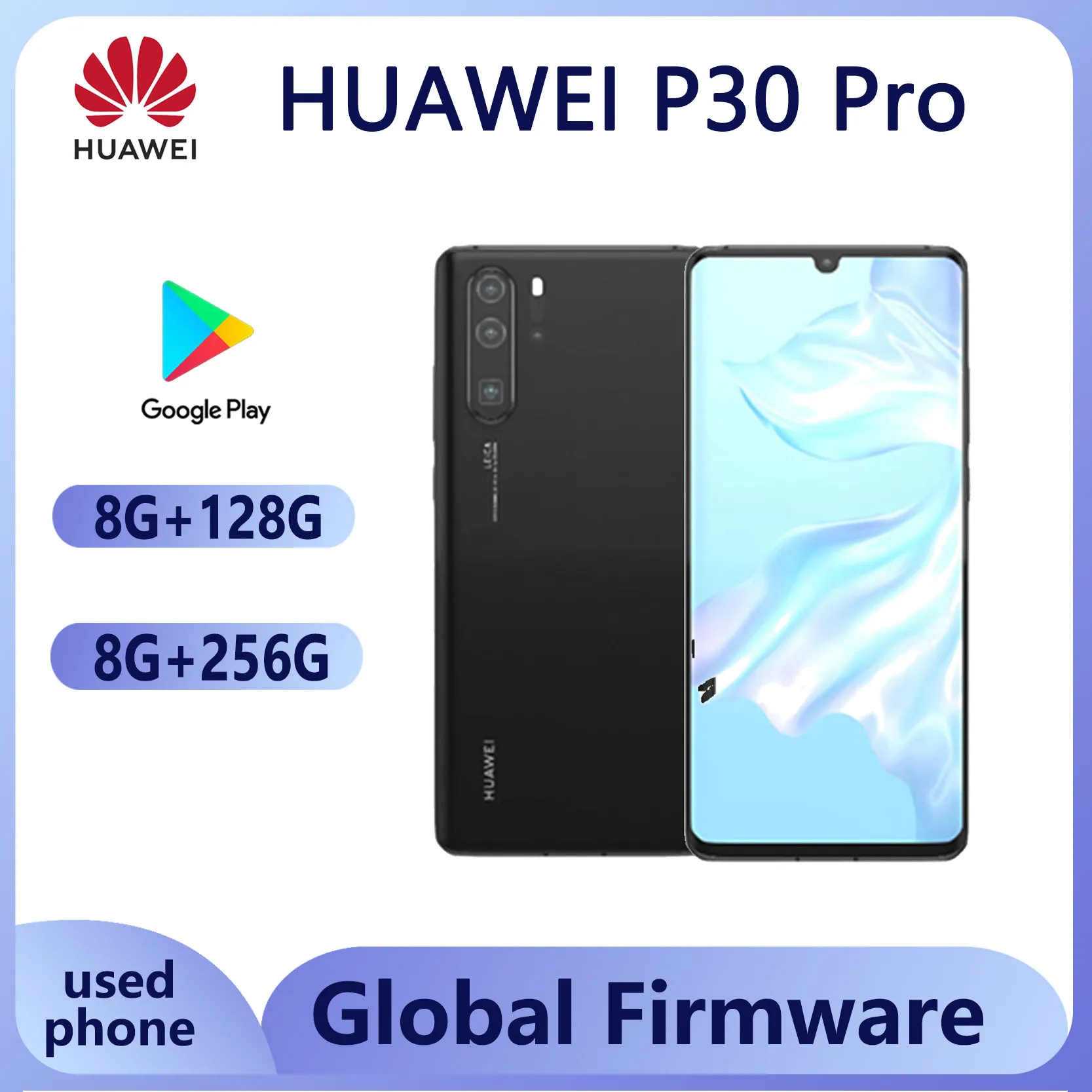 Teléfono Inteligente Huawei P30 Pro, Teléfono Android Negro, 8 GB, 256 GB, 128 GB, Pantalla de 6.47 Pulgadas, Cámara de 40 MP, Celular con Pantalla Completa, Teléfono Usado