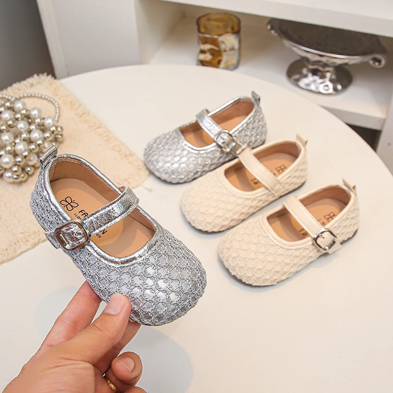 Girls Princess Shoes Sweet Style Soft Sole Kids Flat Shoes Round Toes 2026 Brand New Children Leather Shoes Non-slip Versatile