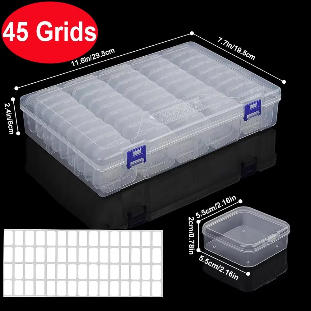 Diamond Painting Storage Box with Individual Hinged-Lid Containers, Clear Plastic Bead Organizer, Multi-Grid Case for DIY Crafts