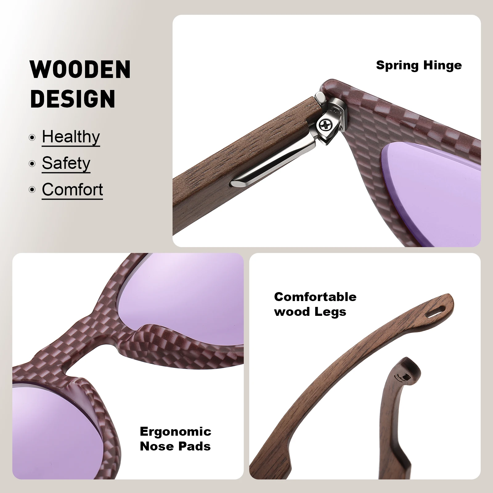 GM Natürliche Holz-Sonnenbrille für Herren, Polarisiert, Modisch, Schwarznuss, UV400, Kohlefaser, Polycarbonat-Sonnenbrille 8022 – Detail 4