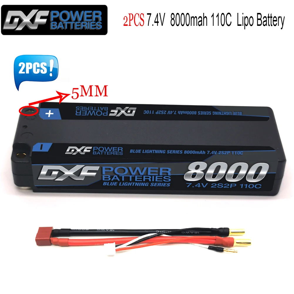 

DXF 7.4V 2S Lipo Battery 8000mAh 110C Hard Case with Deans T Plug 5mm Bullet for RC Truck Car Truggy Buggy Vehice Hobby