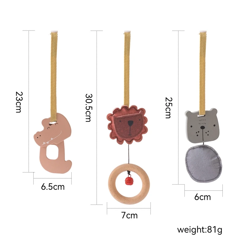 3pc Baby Toy Crocodile Mobile Baby Crib Wooden Ring Lion Cartoon Baby Toy 0-12 Months Room Decoration Mobile Pendant Accessories