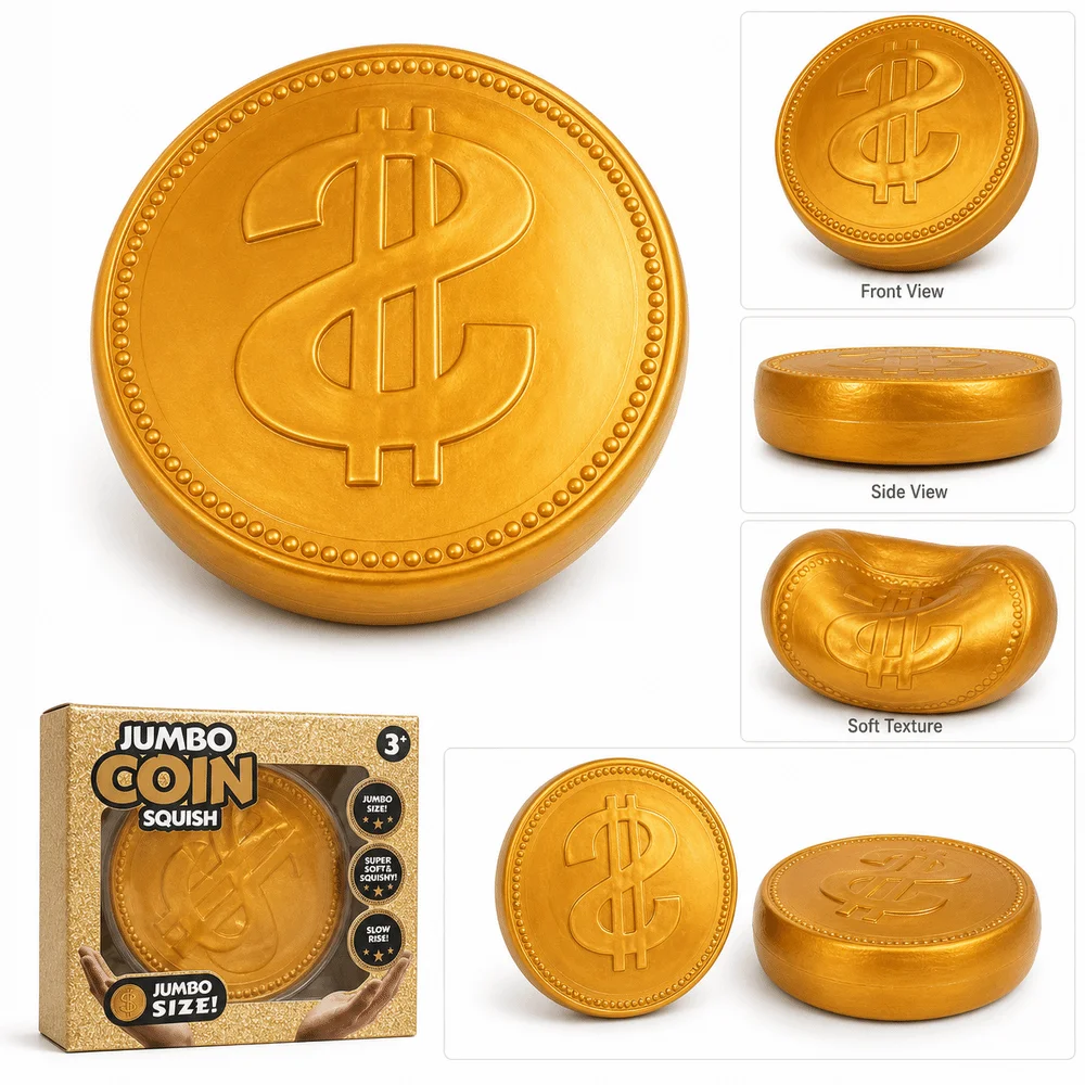 15cm Extra Large Big Gold Coin Squeeze Realistic Coin Shape Embossed Dollar Sign Maltose Fidget Toy Slow Resilience Soft