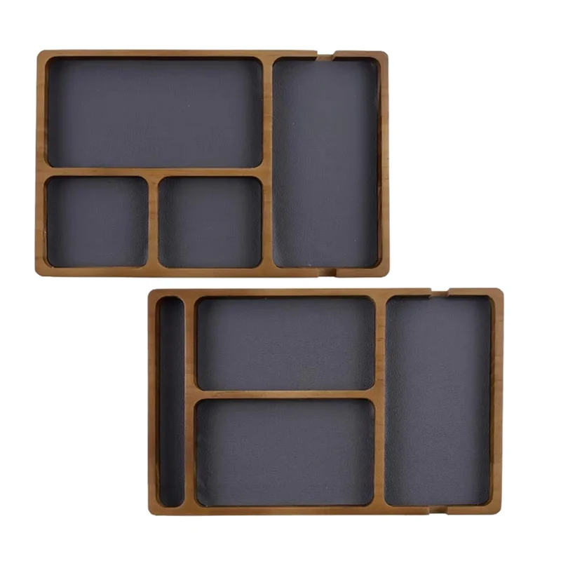 

Leather Organiser Tray 4 Compartment Wooden Nightstand Organiser Jewelry Desk Dresser Storage
