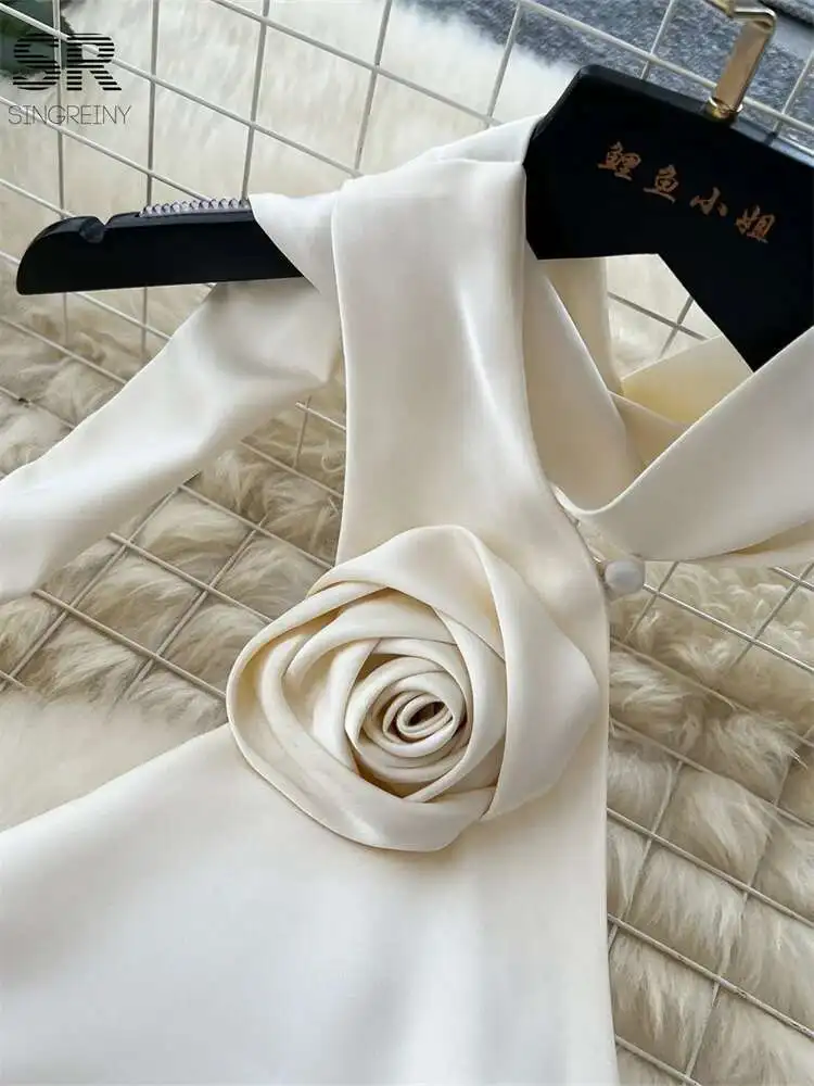 BabYoung الساتان حزب المرأة حمالة عالية الجودة الشريط تصميم فستان الشمس السيدات الصيف مثير 3D الأزهار الرسن اللباس