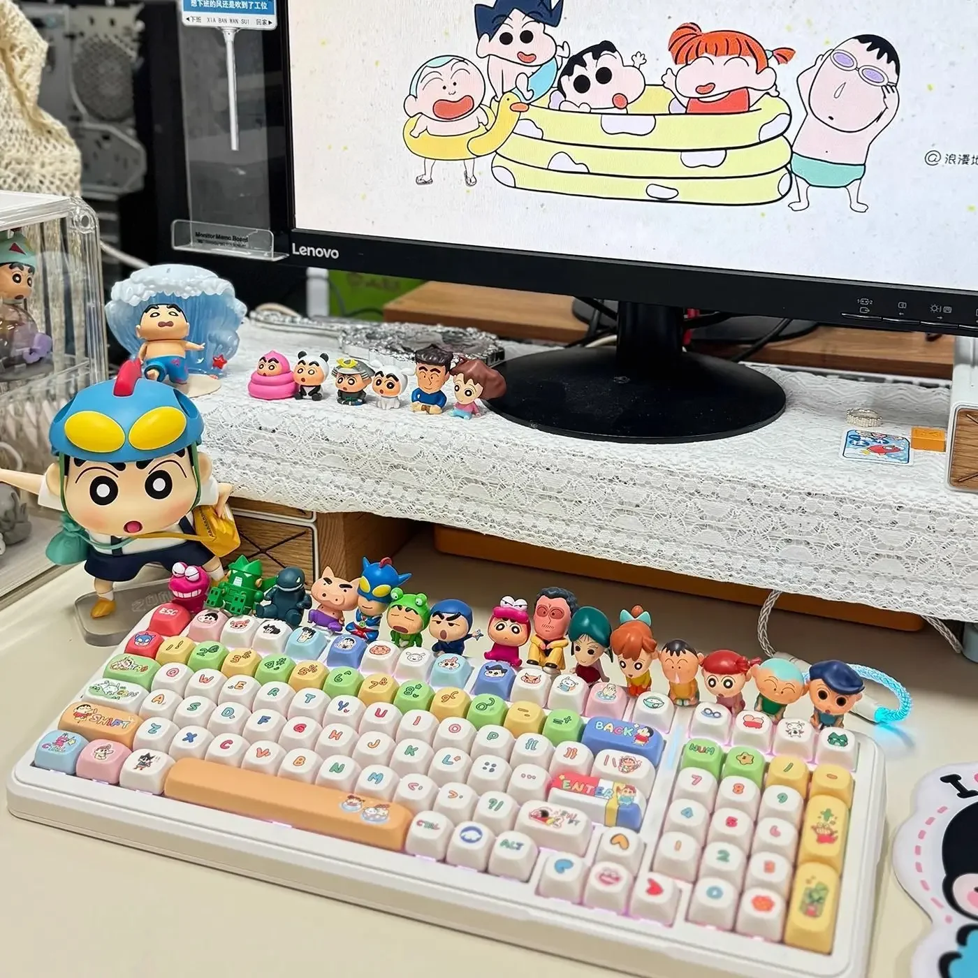 138 kunci profil MOA PBT Keycap lucu Anime Crayon MX tutup Keyboard sakelar untuk 60/64/84/98/108 tutup kunci Keyboard mekanis game