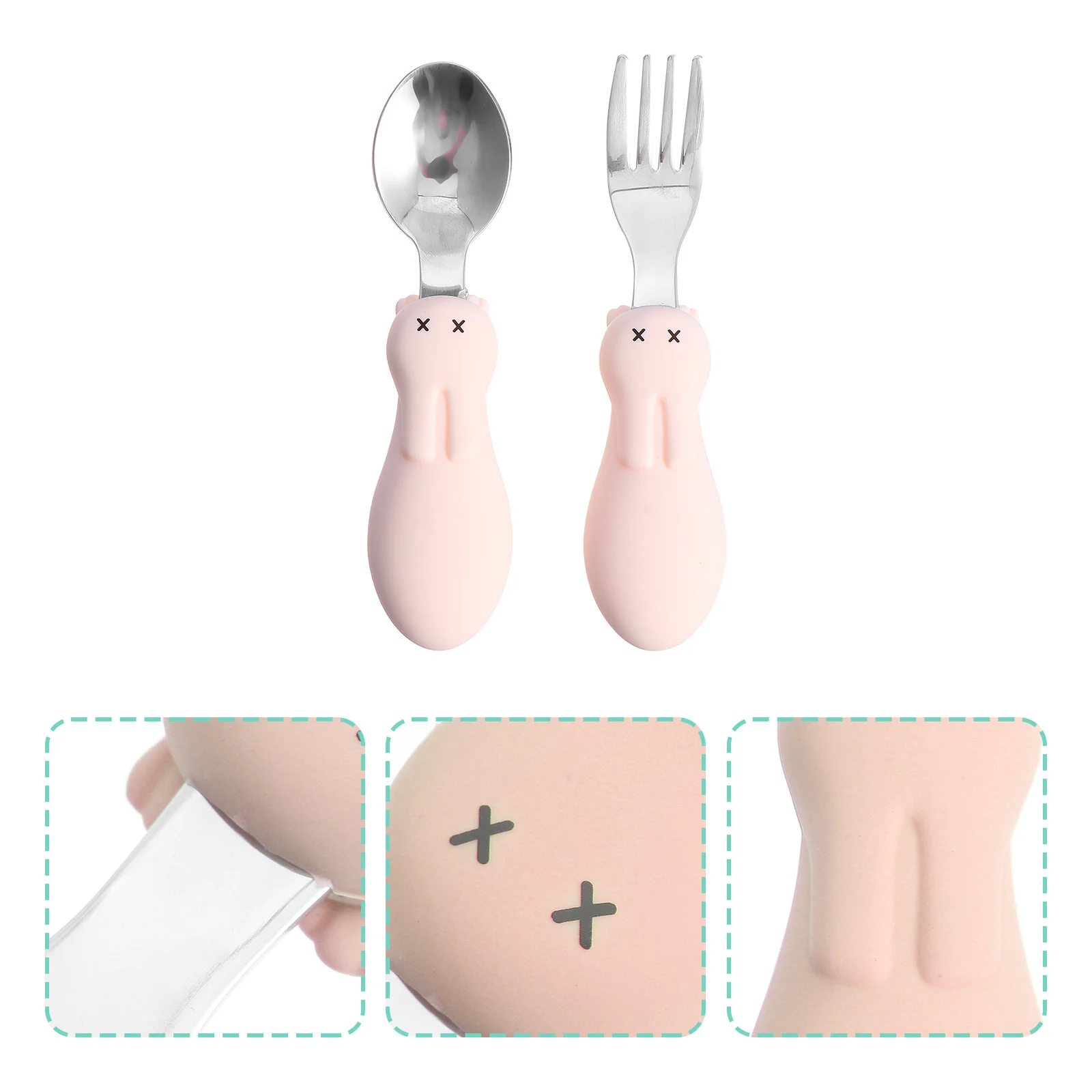 

1Set Baby Utensils Infant Training Spoon Fork Set Short Handle Cartoon Rabbit Feeding Tableware Toddler Feeding Cutlery