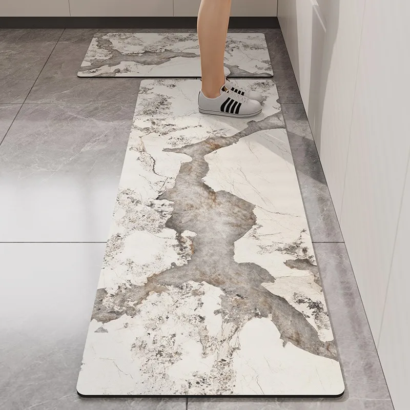 

Kitchen Carpet Non-slip Waterproof Leather Floor Mat Imitation Marble Texture Large Size Rug PVC Home Decoration Foot Mats
