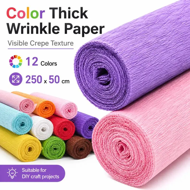 12Colors Color Crepe Paper Roll DIY Handmade Flower Origami Craft Gift Wrap Art Paper for Kindergarten Kids Decor