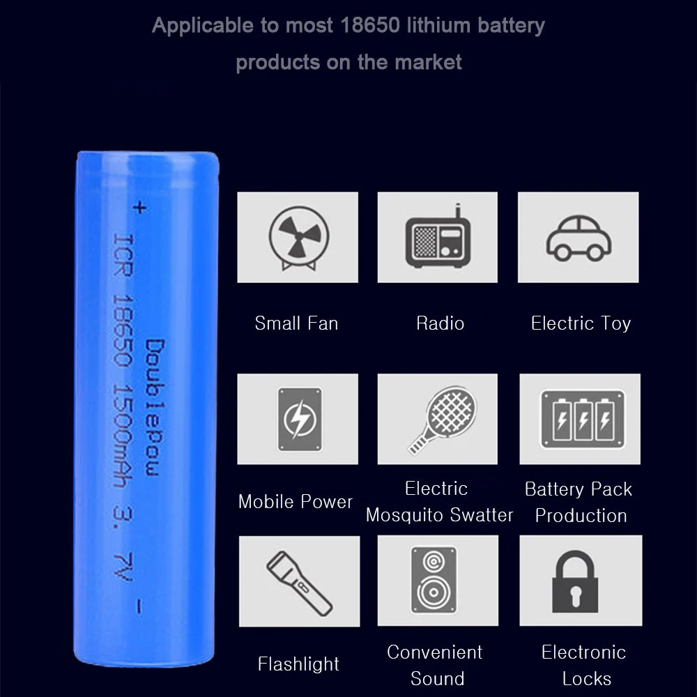 DOUBLEPOWER 1pcs 18650 Battery 3.7V 1500mah Flat Head Rechargeable Lilon Lithium Battery For Flashlight Electrical Tool