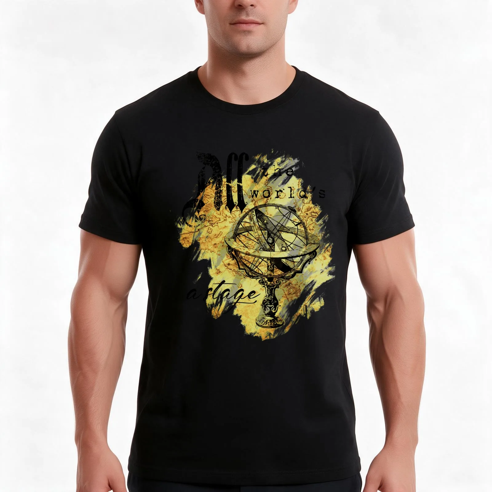 All The World’s A Stage Shakespeare Quote T-Shirt, Summer Casual Cotton Tee, Oversized Streetwear Tops, Vintage Graphic Print