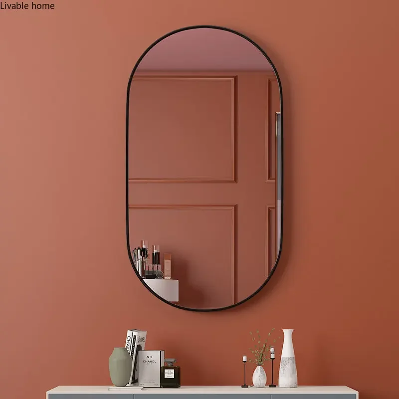 Golden Oval Bath Mirrors Wall Mounted Toilet Dressing Table Makeup Mirror Aluminum Alloy Bathroom Mirror Bathroom Home Decor
