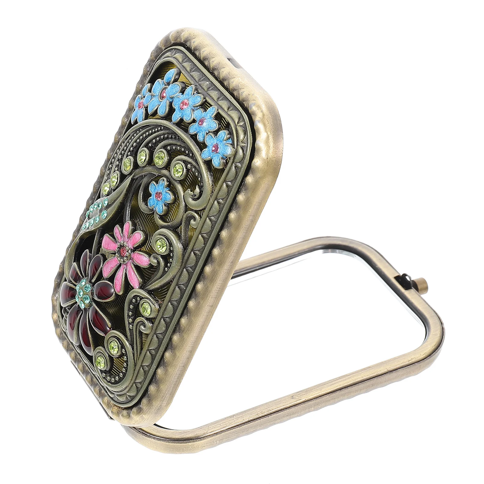 Espelho de maquiagem portátil dobrável de dupla face compacto pequeno espelho de viagem de metal para mulheres menina ferramenta de maquiagem