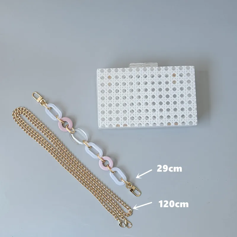 

New Trendy Bags Fashion Women Handbags White Rattan Solid Acrylic Luxury Party Evening Bag Woman Casual Cute Box Clutch Purse