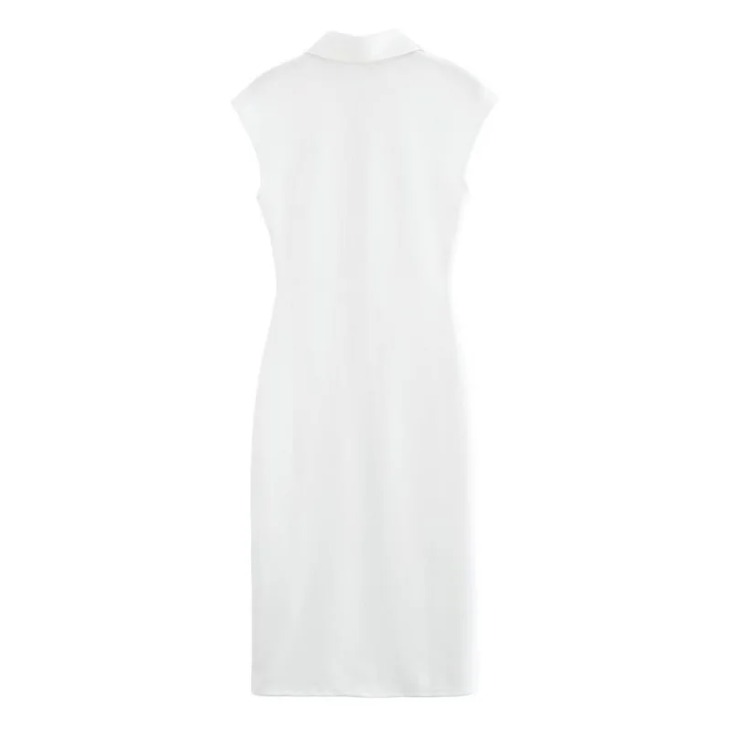 MUJER 2025 فساتين متوسطة الطول مطوي للنساء قميص بدون أكمام فستان امرأة أبيض أسود المرأة فستان صيفي ثنيات فستان الحفلات النساء